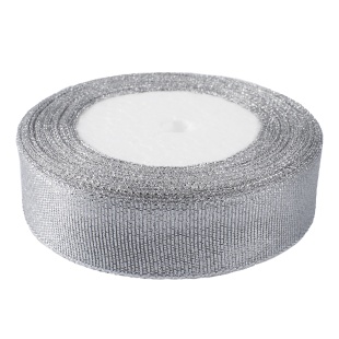 Лента парча (2,5 см*22,85 м) Мерцающий блеск, Серебро, Металлик, 1 шт.