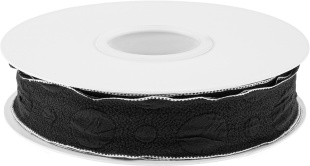 Лента тканевая (2,5 см*9,14 м) Элегантная волна, Черный/Белый, 1 шт.