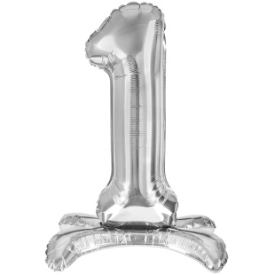 Шар (32''/81 см) Цифра на подставке, 1, Серебро, 1 шт. в уп.