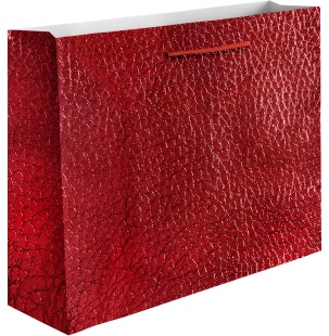 Пакет подарочный, 210гр, Текстура кожи, Красный, Металлик, 26*32*10 см, 1 шт.