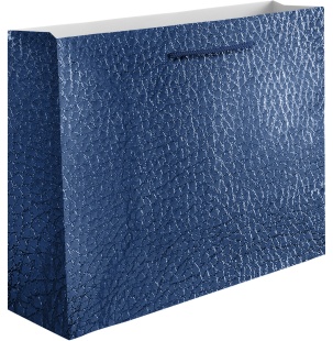 Пакет подарочный, 210гр, Текстура кожи, Синий, Металлик, 26*32*10 см, 1 шт.