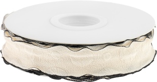 Лента тканевая (2,5 см*9,14 м) Элегантная волна, Кремовый/Черный, 1 шт.