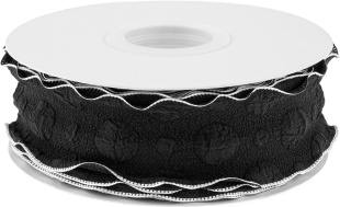 Лента тканевая (4 см*9,14 м) Элегантная волна, Черный/Белый, 1 шт.